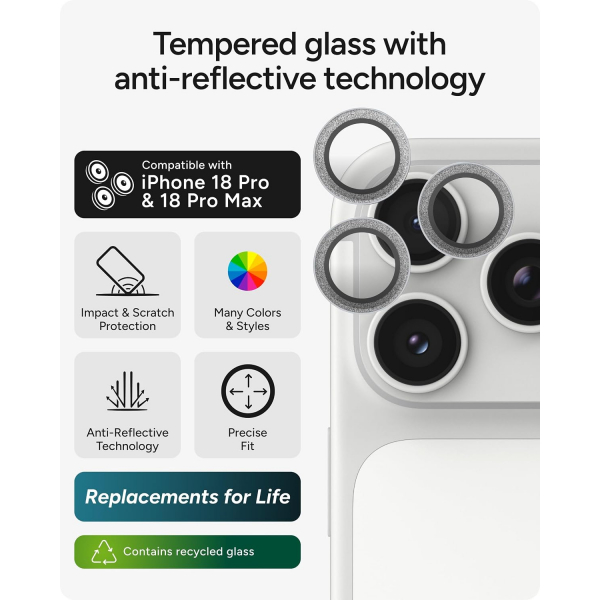 ZAGG iPhone 18 Pro Kamera Lens Koruyucu-Silver Glitter