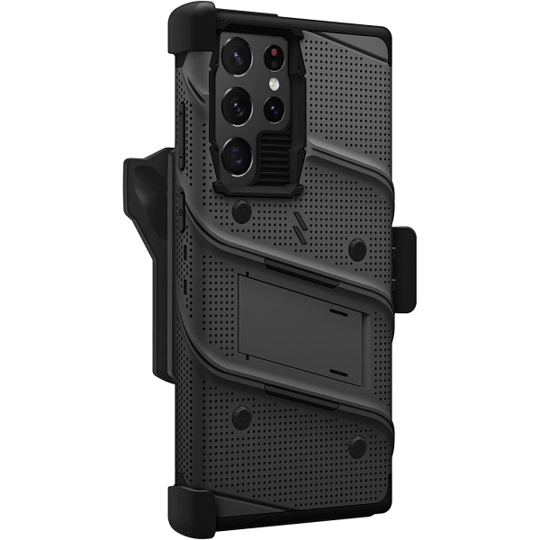 Zizo Bolt Serisi Samsung Galaxy S22 Ultra Klf (MIL-STD-810G)-Black/Black