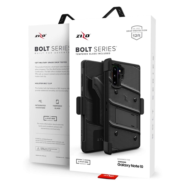 Zizo Samsung Galaxy Note 10 Bolt Serisi Klf (MIL-STD-810G)-Black