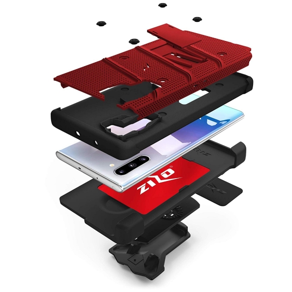 Zizo Samsung Galaxy Note 10 Bolt Serisi Klf (MIL-STD-810G)-Red Black