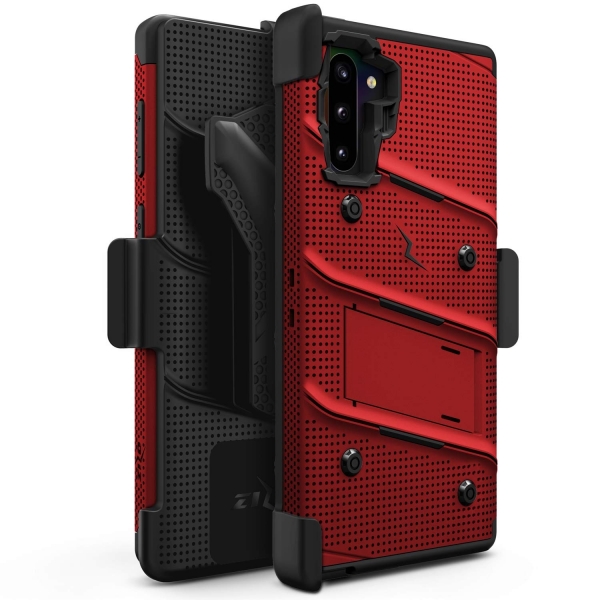 Zizo Samsung Galaxy Note 10 Bolt Serisi Klf (MIL-STD-810G)-Red Black