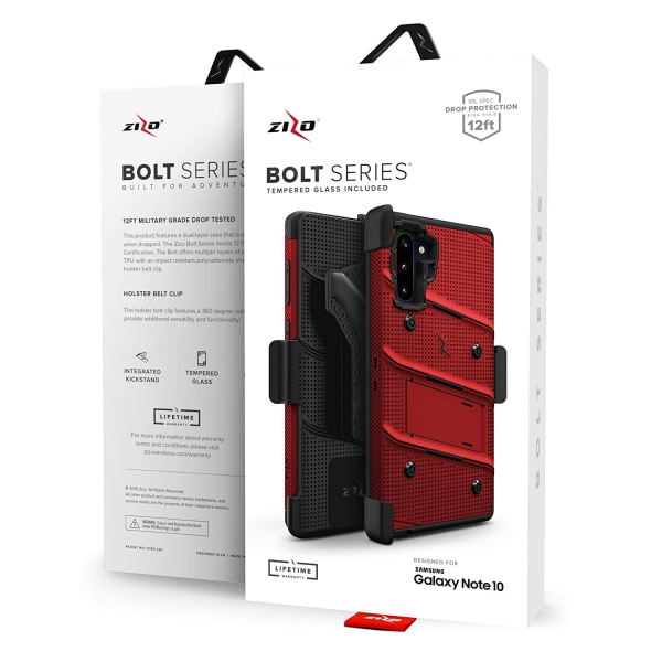 Zizo Samsung Galaxy Note 10 Bolt Serisi Klf (MIL-STD-810G)-Red Black