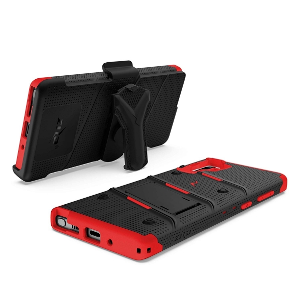 Zizo Samsung Galaxy Note 10 Bolt Serisi Klf (MIL-STD-810G)-Black Red