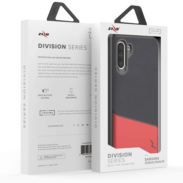 Zizo Samsung Galaxy Note 10 Division Serisi Klf (MIL-STD-810G)-Metallic Red
