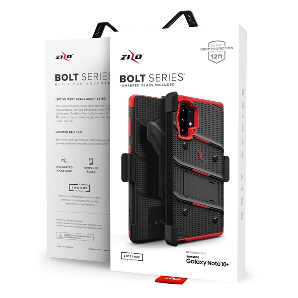 ZIZO Samsung Galaxy Note 10 Plus Bolt Serisi Klf (MIL-STD-810G)-Black Red