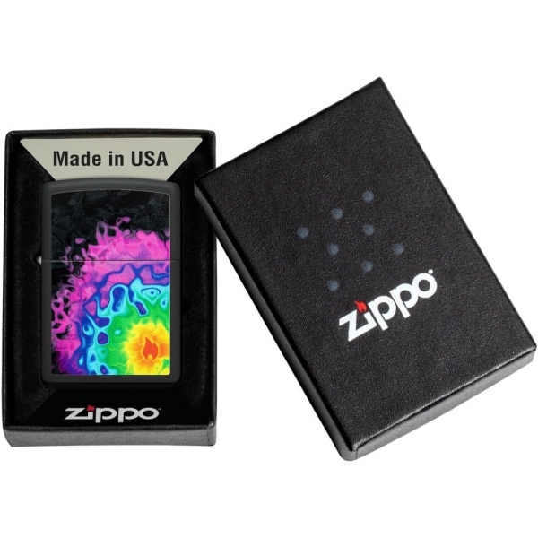 Zippo Renkli Desen Siyah Mat akmak