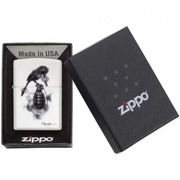 Zippo Beyaz Mat Siyah Ku Ve Bomba akmak