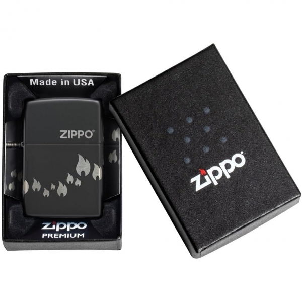 Zippo Mat Siyah Alevler akmak