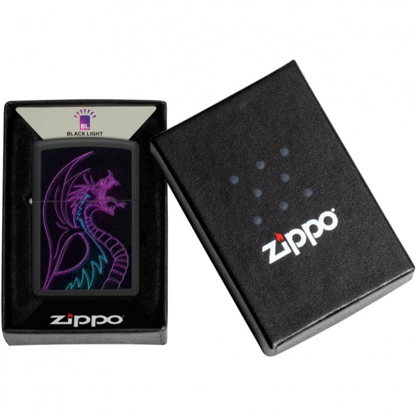 Zippo Siyah Light Dragon Karanlkta Parlayan akmak