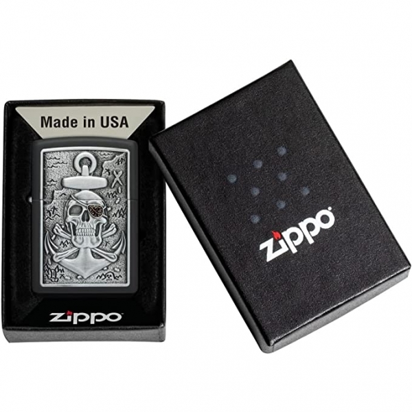 Zippo Mat Siyah Kafatas apa Amblemi akmak