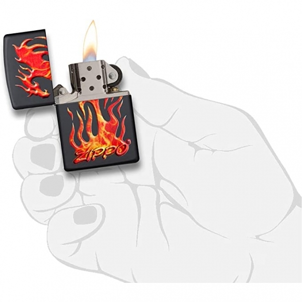 Zippo Siyah Mat Alevli Dragon akmak