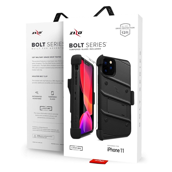 Zizo Apple iPhone 11 Pro Bolt Serisi Klf (MIL-STD-810G)-Black