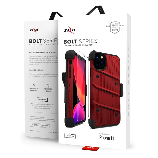 Zizo Apple iPhone 11 Pro Max Bolt Serisi Klf (MIL-STD-810G)-Red