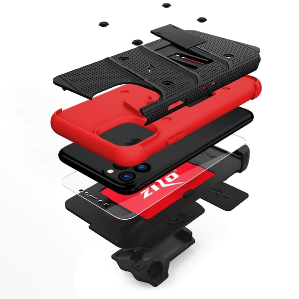 Zizo Apple iPhone 11 Pro Max Bolt Serisi Klf (MIL-STD-810G)-Black Red