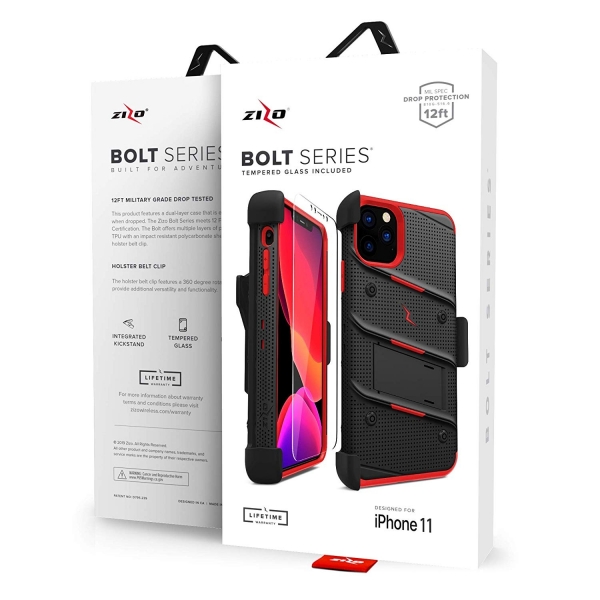 Zizo Apple iPhone 11 Pro Bolt Serisi Klf (MIL-STD-810G)-Black Red