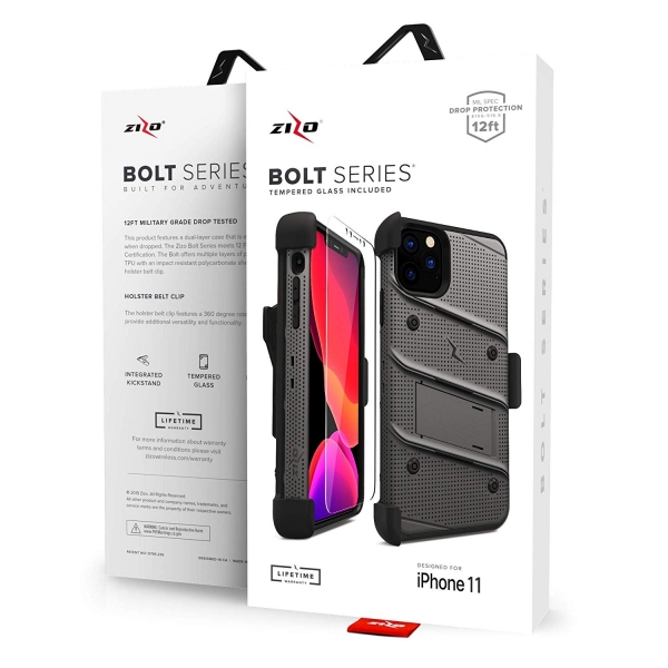 Zizo Apple iPhone 11 Pro Bolt Serisi Klf (MIL-STD-810G)-Grey