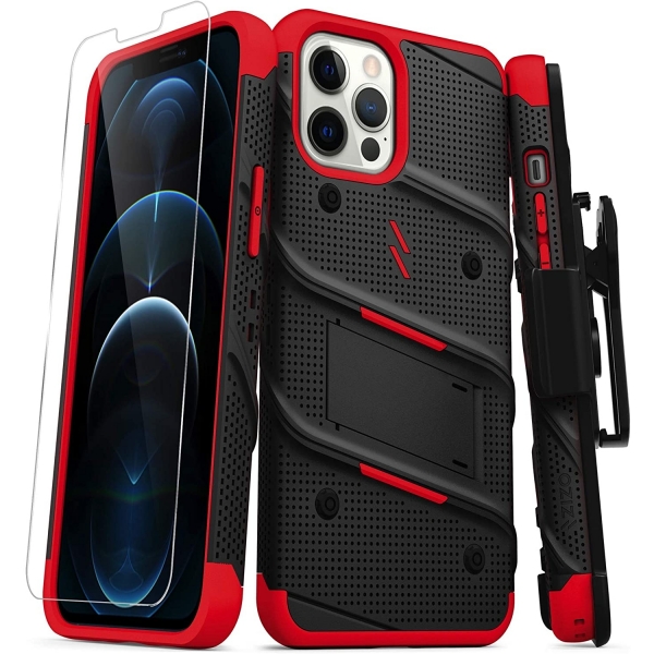 Zizo Apple iPhone 12 Pro Max Bolt Serisi Klf (MIL-STD-810G)-Black/Red