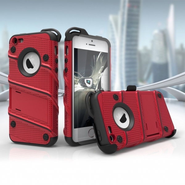 Zizo iPhone 5S / SE / 5C Bolt Serisi Klf (Mil-STD-810G)-Red Black