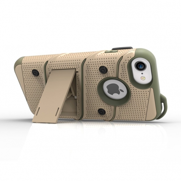 Zizo iPhone 7 Bolt Series Kemer Klipsli Klf ve Ekran Koruyucu (MIL-STD-810G)-Desert Tan Camo Green