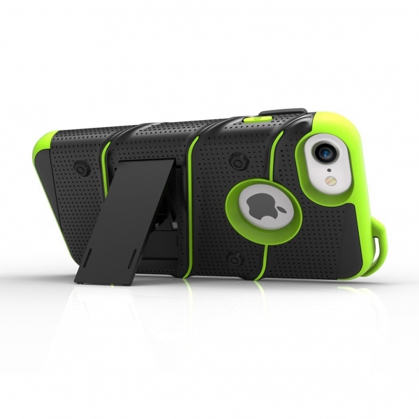Zizo iPhone 7 Bolt Series Kemer Klipsli Klf ve Ekran Koruyucu (MIL-STD-810G)- Black Neon Green