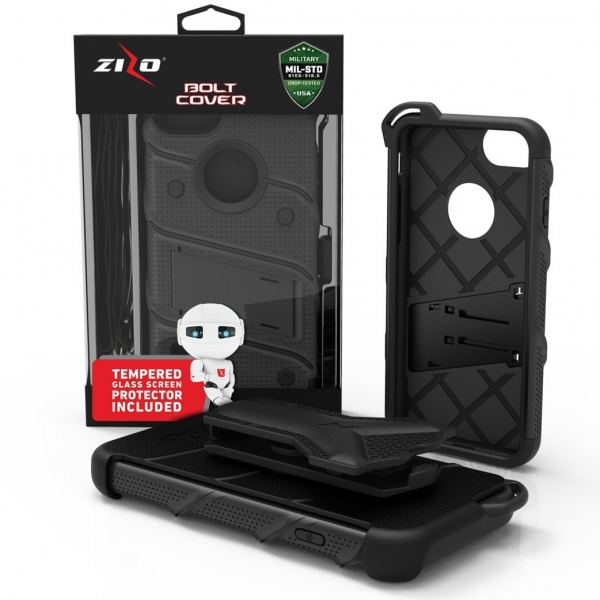 Zizo iPhone 7 Bolt Series Kemer Klipsli Klf ve Ekran Koruyucu (MIL-STD-810G)-Black
