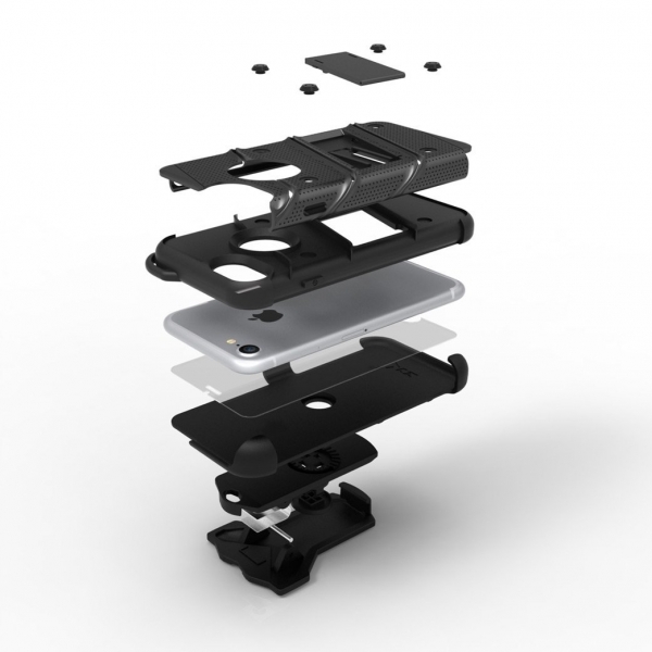 Zizo iPhone 7 Bolt Series Kemer Klipsli Klf ve Ekran Koruyucu (MIL-STD-810G)-Black