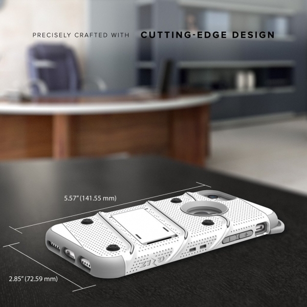 Zizo iPhone 7 Bolt Series Kemer Klipsli Klf ve Ekran Koruyucu (MIL-STD-810G)-White Gray