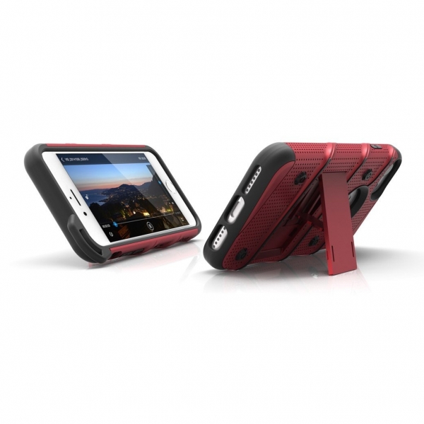Zizo iPhone 7 Bolt Series Kemer Klipsli Klf ve Ekran Koruyucu (MIL-STD-810G)-Red Black