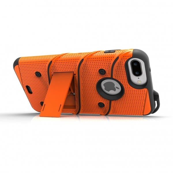 Zizo iPhone 7 Plus Bolt Series Kemer Klipsli Klf ve Ekran Koruyucu (MIL-STD-810G)-Orange Black