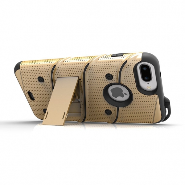 Zizo iPhone 7 Plus Bolt Series Kemer Klipsli Klf ve Ekran Koruyucu (MIL-STD-810G)-Gold Black