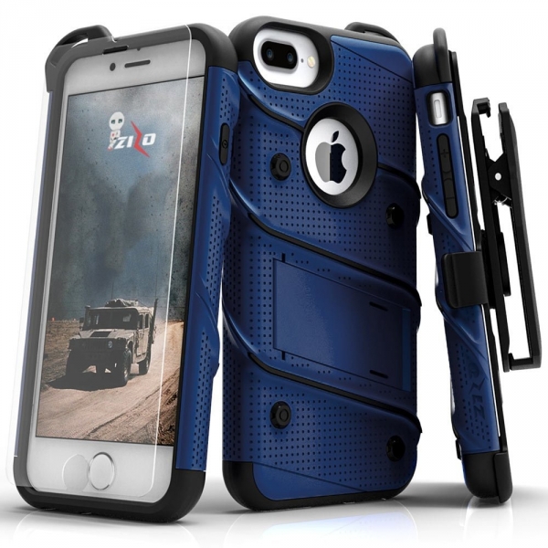 Zizo iPhone 7 Plus Bolt Series Kemer Klipsli Klf ve Ekran Koruyucu (MIL-STD-810G)-Blue Black