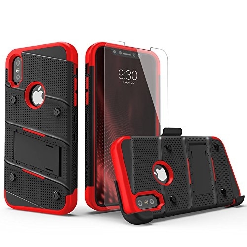 Zizo Apple iPhone X Bolt Serisi Kemer Klipsli Klf -Black Red