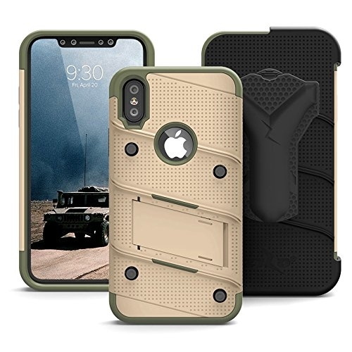 Zizo Apple iPhone X Bolt Serisi Kemer Klipsli Klf - Desert Tan Camo Green