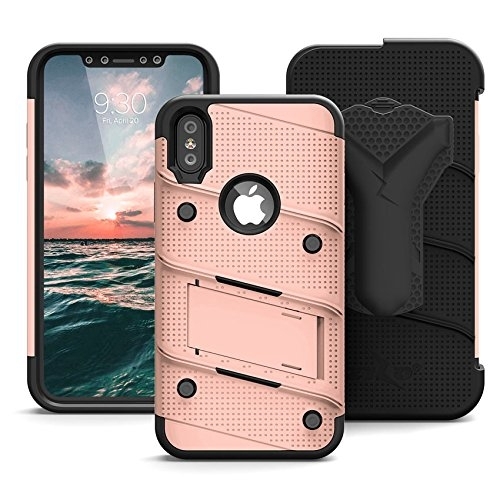 Zizo Apple iPhone XS Bolt Serisi Kemer Klipsli Klf (MIL-STD-810G)-Rose Gold Black