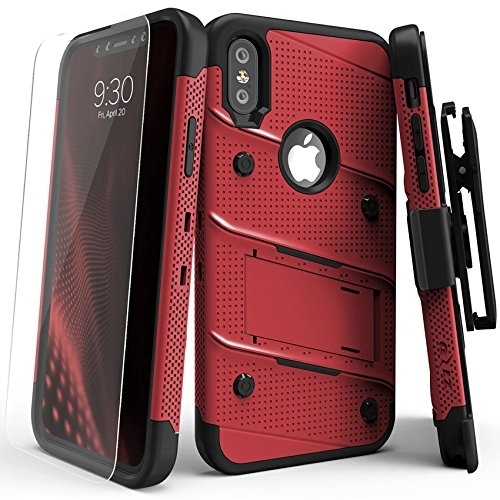 Zizo Apple iPhone XS Bolt Serisi Kemer Klipsli Klf (MIL-STD-810G)- Red Black