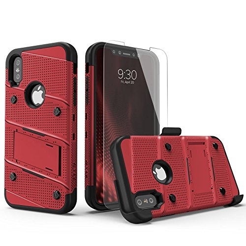 Zizo Apple iPhone XS Bolt Serisi Kemer Klipsli Klf (MIL-STD-810G)- Red Black