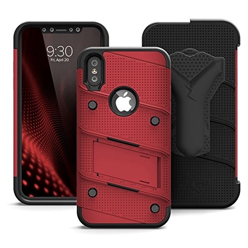 Zizo Apple iPhone X Bolt Serisi Kemer Klipsli Klf - Red Black