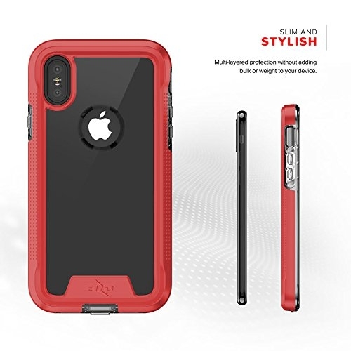 Zizo Apple iPhone X ION Serisi effaf Klf (MIL-STD-810G)-Red