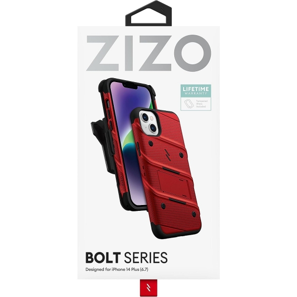 Zizo Bolt Serisi Apple iPhone 14 Plus Klf (MIL-STD-810G)-Red Black