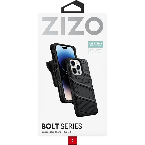 Zizo Bolt Serisi Apple iPhone 14 Pro Max Klf (MIL-STD-810G)-Black/Black