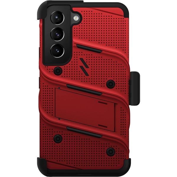 Zizo Bolt Serisi Samsung Galaxy S22 Plus Klf (MIL-STD-810G)-Red/Black