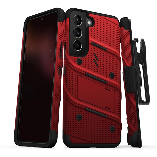 Zizo Bolt Serisi Samsung Galaxy S22 Klf (MIL-STD-810G)-Red/Black