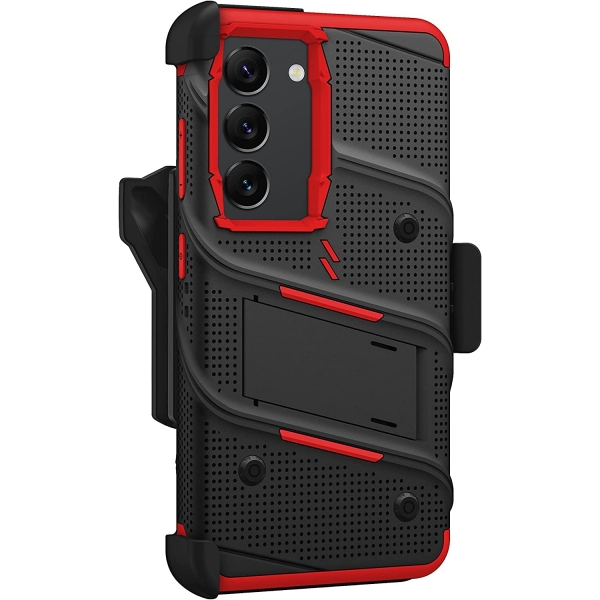 Zizo Bolt Serisi Samsung Galaxy S23 Kılıf (MIL-STD-810G)-Black Red