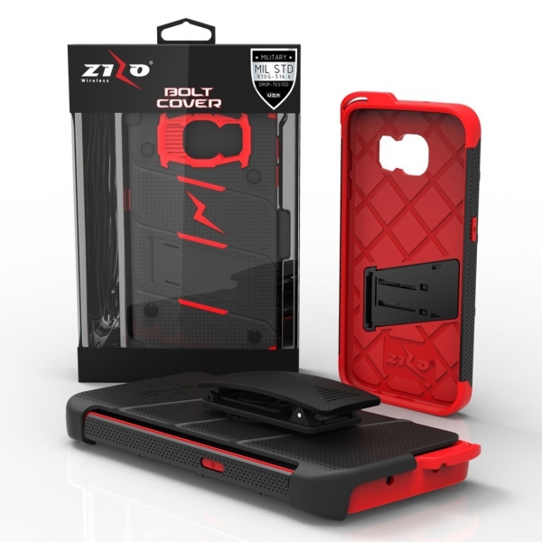 Zizo Galaxy S7 Edge Bolt Series Kemer Klipsli Klf ve Ekran Koruyucu (MIL-STD-810G)-Black Red  