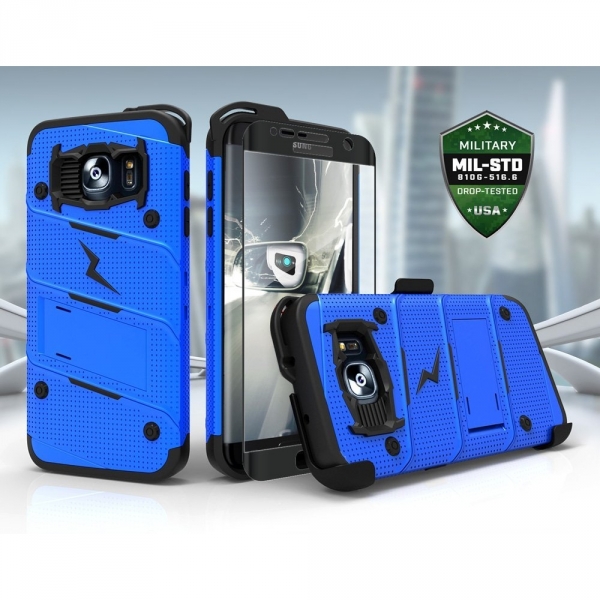 Zizo Galaxy S7 Edge Bolt Series Kemer Klipsli Klf ve Ekran Koruyucu (MIL-STD-810G)-Blue Black