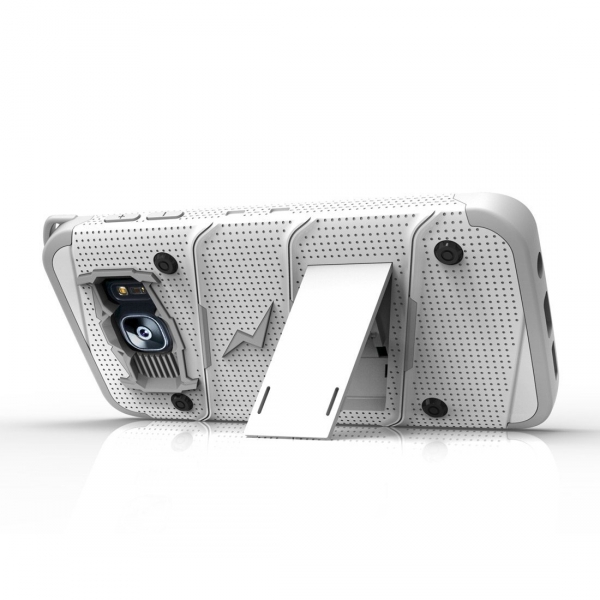 Zizo Galaxy S7 Edge Bolt Series Kemer Klipsli Klf ve Ekran Koruyucu (MIL-STD-810G)-White Gray