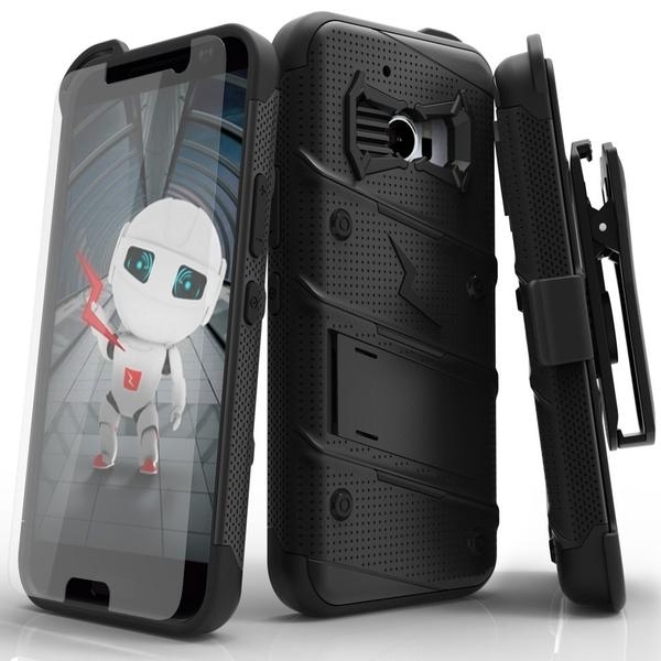 Zizo HTC 10 Bolt Seri Kickstand Kemer Klipsli Klf (MIL-STD-810G)-Black