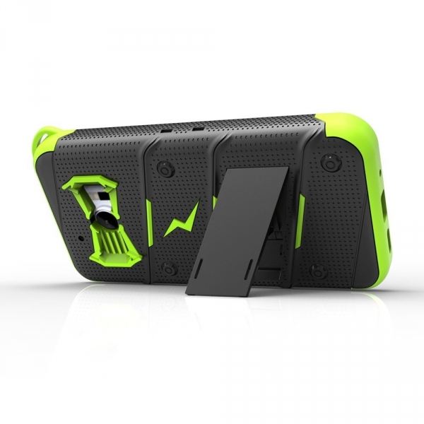 Zizo HTC 10 Bolt Seri Kickstand Kemer Klipsli Klf (MIL-STD-810G)-Black Neon Green