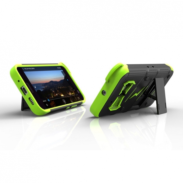 Zizo HTC 10 Bolt Seri Kickstand Kemer Klipsli Klf (MIL-STD-810G)-Black Neon Green