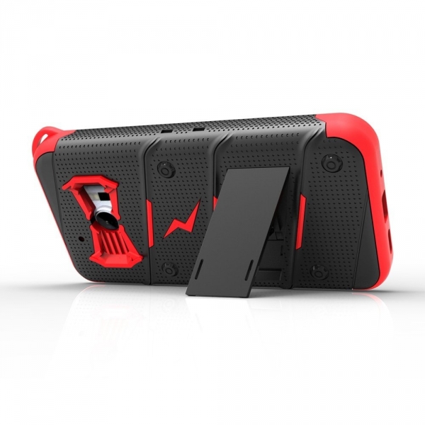 Zizo HTC 10 Bolt Seri Kickstand Kemer Klipsli Klf (MIL-STD-810G)-Black Red